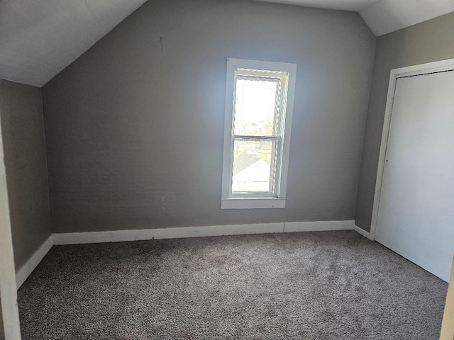 bonus room with lofted ceiling and carpet flooring