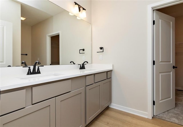 bathroom featuring wood-type flooring and vanity