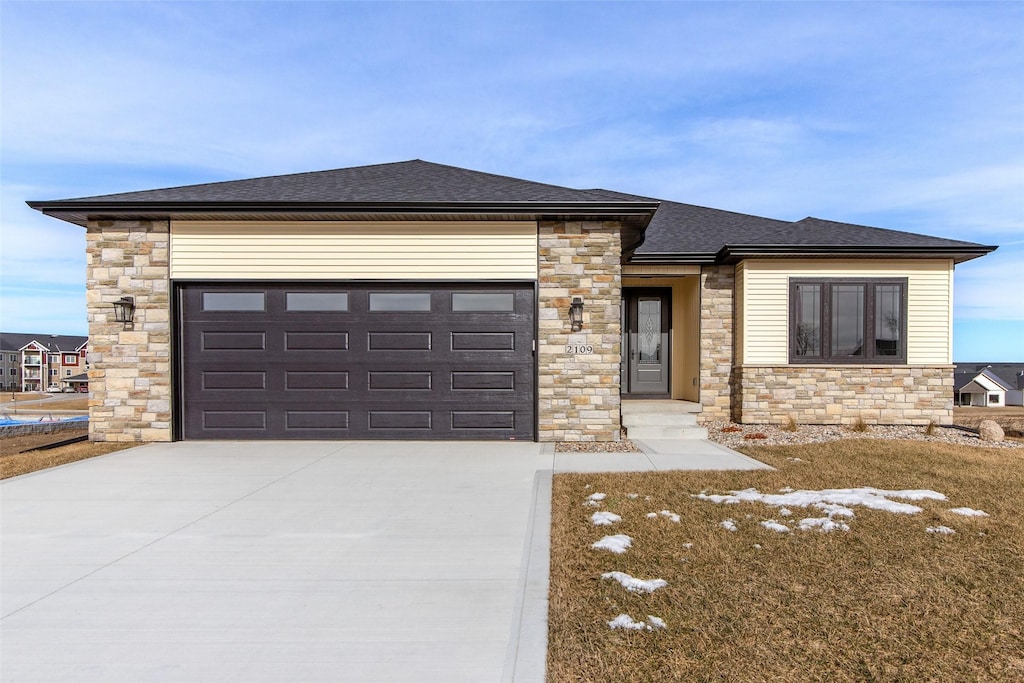 prairie-style house with a garage