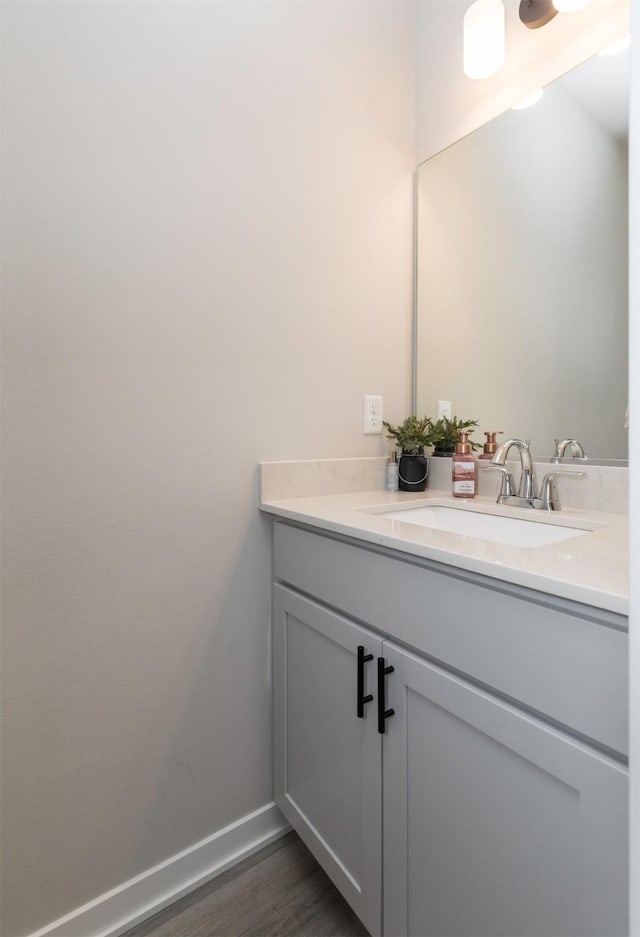 bathroom with vanity and wood-type flooring