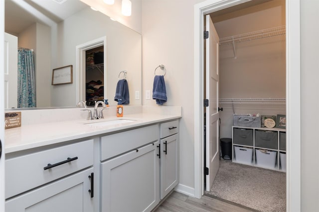 bathroom featuring hardwood / wood-style flooring and vanity