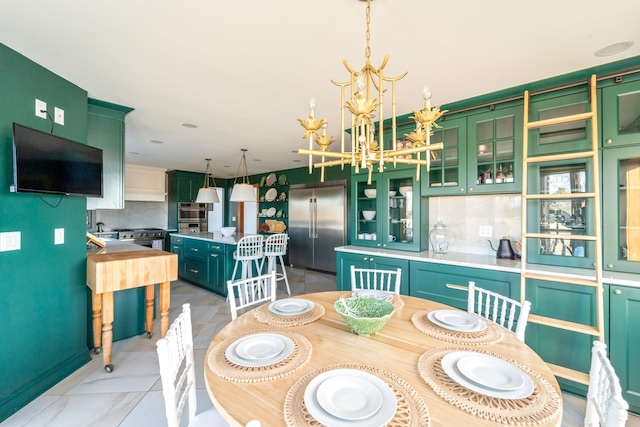 dining area featuring a chandelier