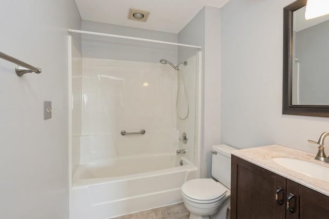 full bathroom with toilet, shower / tub combination, and vanity