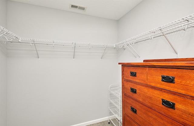 spacious closet with visible vents and carpet flooring