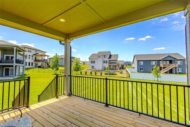 16217 Walnut Meadows Ct, Urbandale, IA 50323 - wooden terrace with a residential view and a lawn