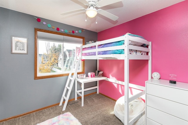 bedroom featuring ceiling fan and carpet flooring