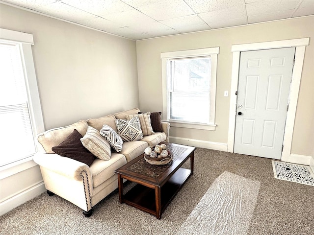 living room featuring carpet floors