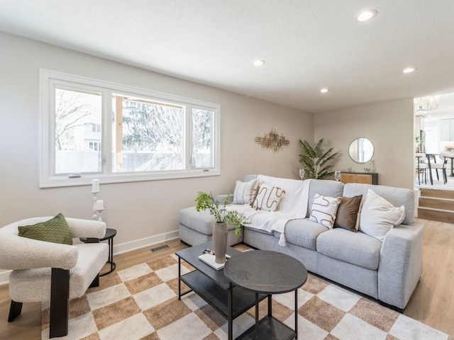 living room featuring light wood-type flooring