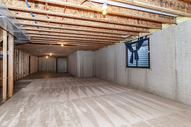 basement with carpet flooring