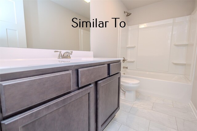 full bathroom featuring shower / bath combination, vanity, and toilet