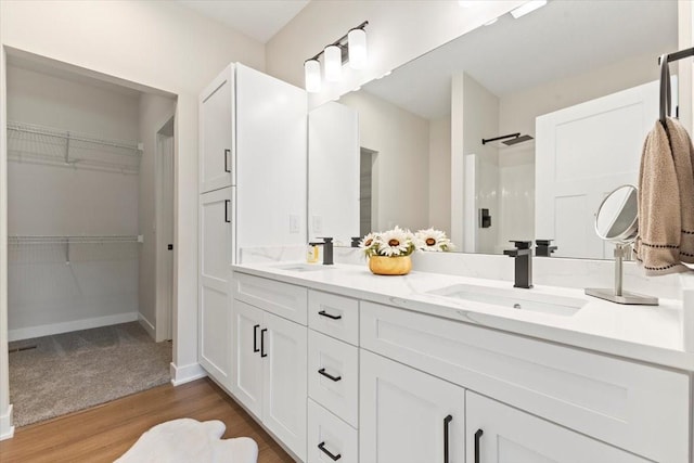 1902 16th Cir SE, Altoona, IA 50009 - full bathroom with double vanity, wood finished floors, a shower, and a walk in closet