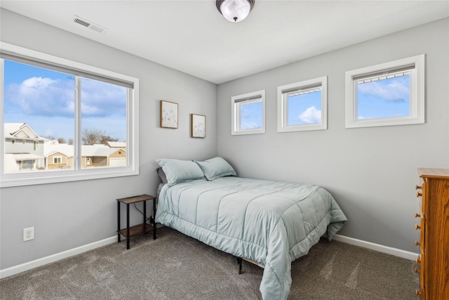 bedroom featuring multiple windows and carpet