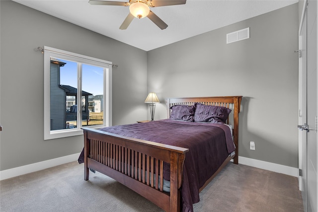 bedroom featuring ceiling fan and carpet flooring