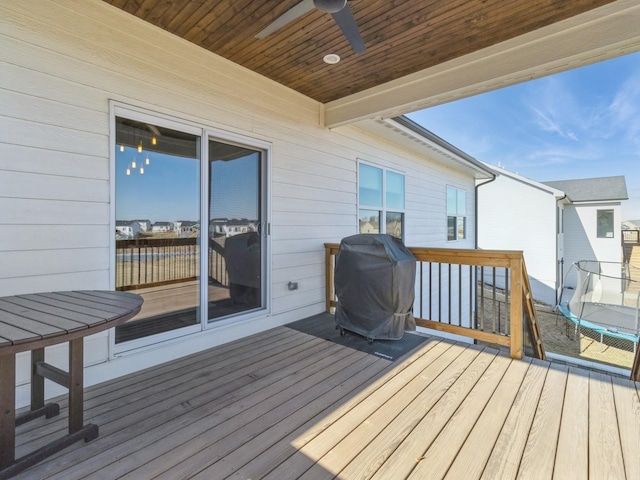 1837 15th Ave SE, Altoona, IA 50009 - deck featuring a trampoline, a ceiling fan, and a grill