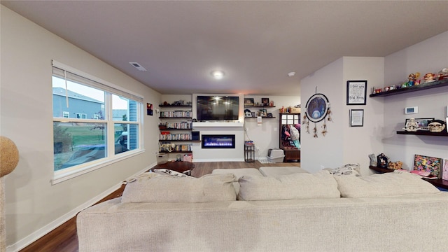 living room with hardwood / wood-style flooring