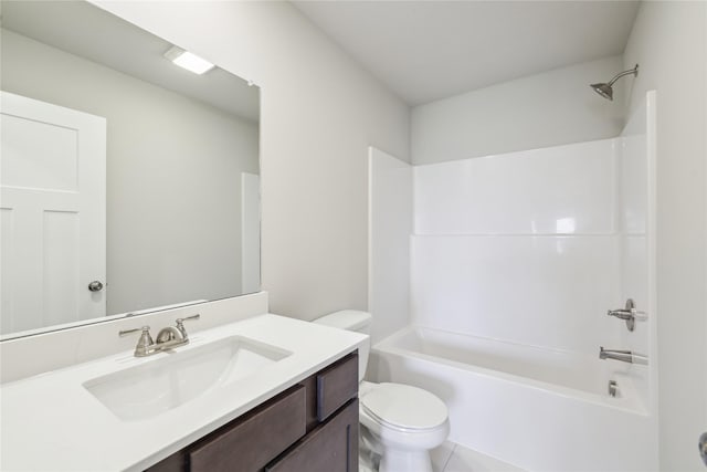 bathroom featuring tile patterned flooring, toilet, vanity, and shower / tub combination