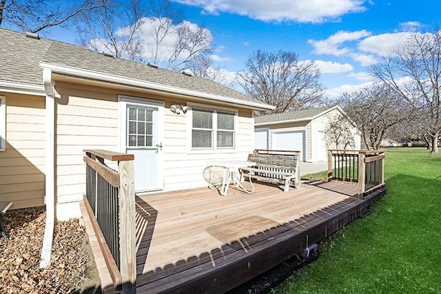 deck featuring a lawn