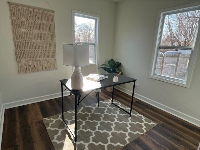 office featuring dark hardwood / wood-style flooring and a healthy amount of sunlight