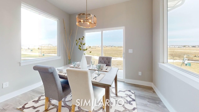 dining room featuring an inviting chandelier and light hardwood / wood-style flooring