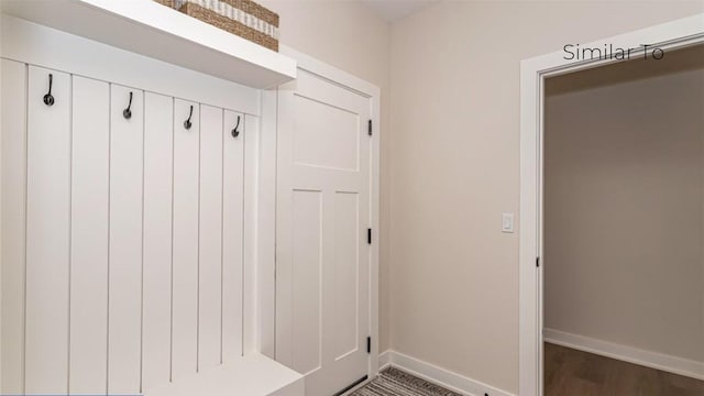 mudroom featuring dark wood-type flooring