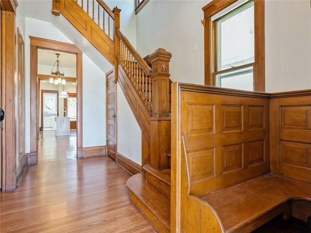 staircase featuring hardwood / wood-style flooring