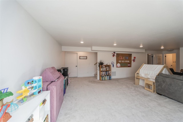 living room with light carpet