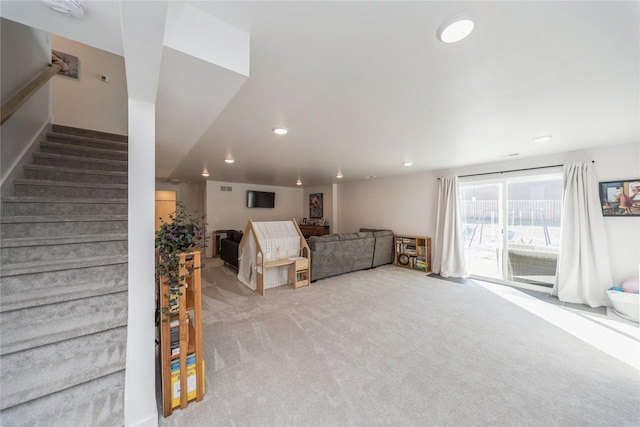 living room with light carpet