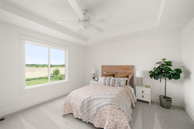 1083 NW 35th St, Grimes, IA 50111 - carpeted bedroom with a tray ceiling, baseboards, and a ceiling fan