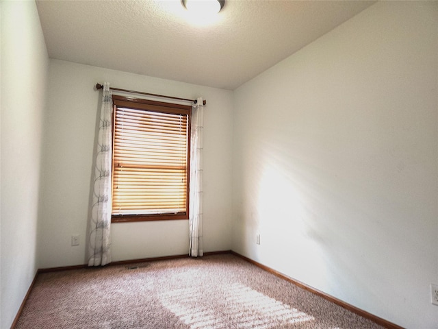 carpeted spare room with a textured ceiling