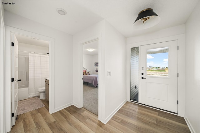 entryway with light hardwood / wood-style flooring