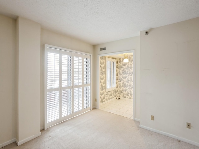 carpeted empty room with plenty of natural light and a textured ceiling