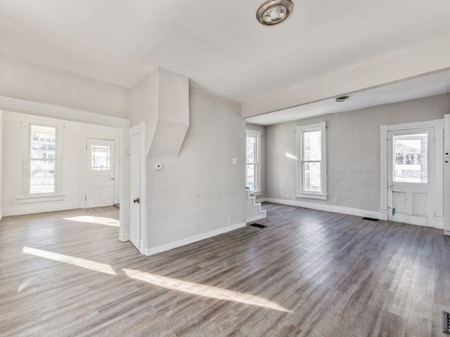 unfurnished living room with wood-type flooring