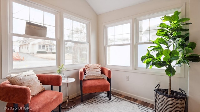 sunroom with vaulted ceiling and a healthy amount of sunlight