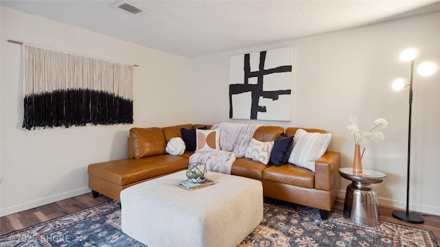 living room with dark wood-type flooring