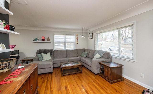 living room with light hardwood / wood-style flooring