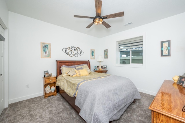 bedroom featuring carpet and ceiling fan