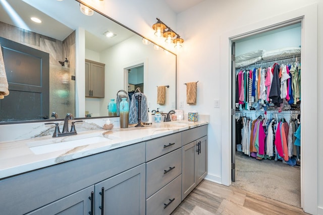 bathroom featuring vanity and wood-type flooring