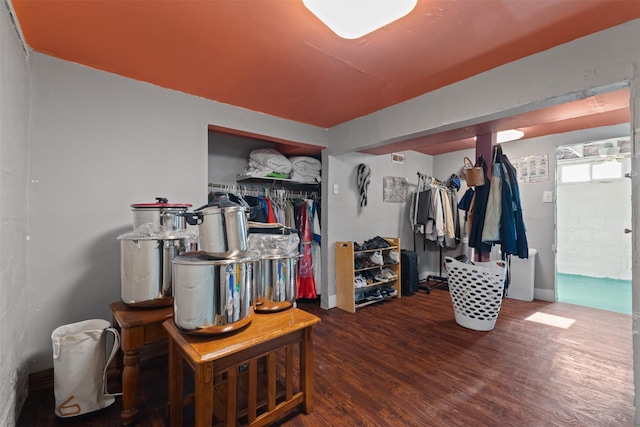 basement featuring hardwood / wood-style flooring