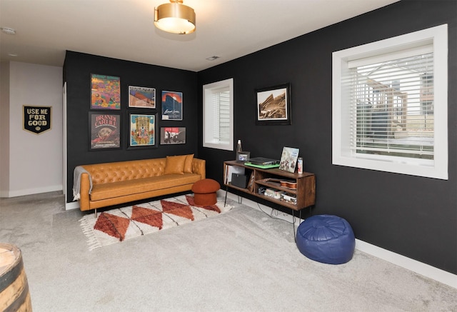 living area featuring carpet floors