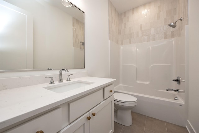 full bathroom featuring shower / washtub combination, toilet, tile patterned flooring, and vanity