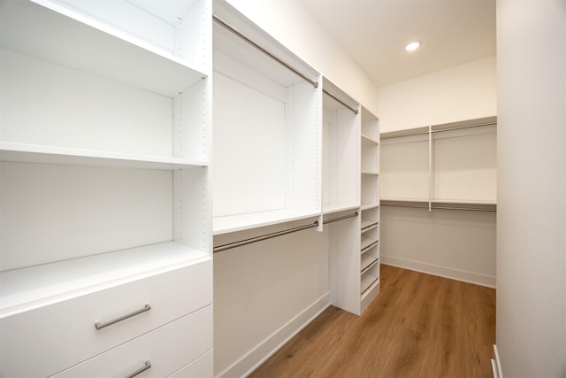 walk in closet with hardwood / wood-style flooring