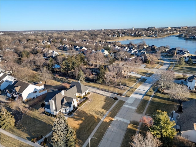 drone / aerial view featuring a water view