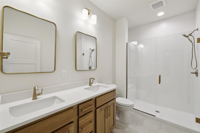 10430 Thorne Dr, West Des Moines, IA 50266 - full bathroom with a stall shower, double vanity, and tile patterned flooring