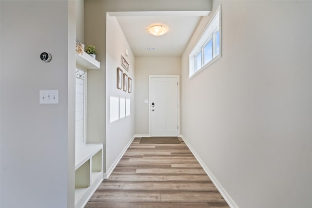 interior space with light hardwood / wood-style flooring