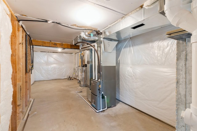 basement with heating unit