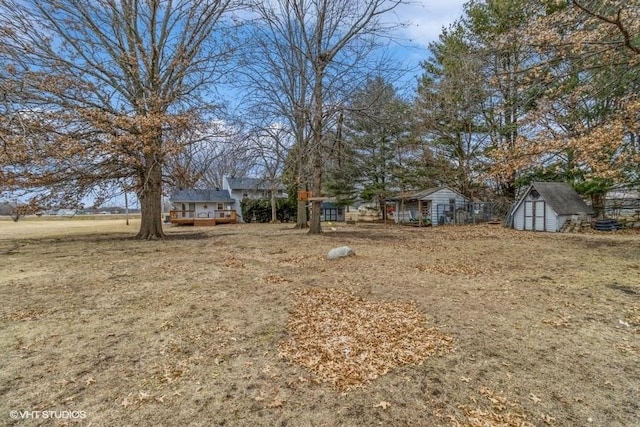 view of yard with a storage unit