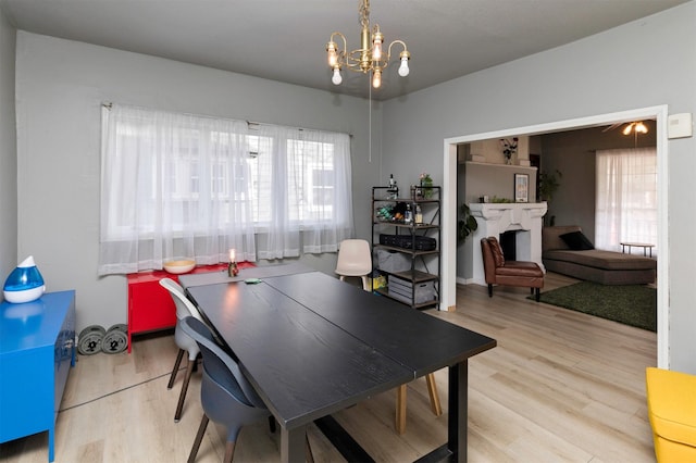 dining room featuring an inviting chandelier and light hardwood / wood-style floors