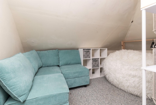 interior space featuring carpet and lofted ceiling