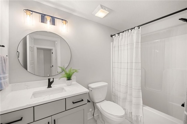 full bathroom with vanity, toilet, and shower / bath combo