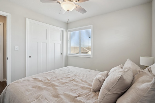 bedroom with a closet and ceiling fan